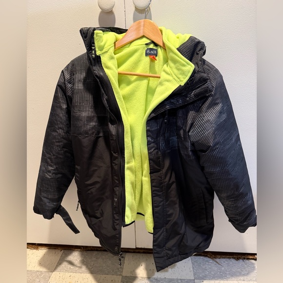 The Children's Place Other - Children’s Place Kids Black Jacket with Neon Green Removable Fleece Lining